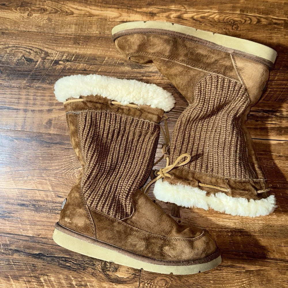 Ugg Crochet Sheepskin Bow Tassel Tie Shearling Boots‎ Women's Size 10